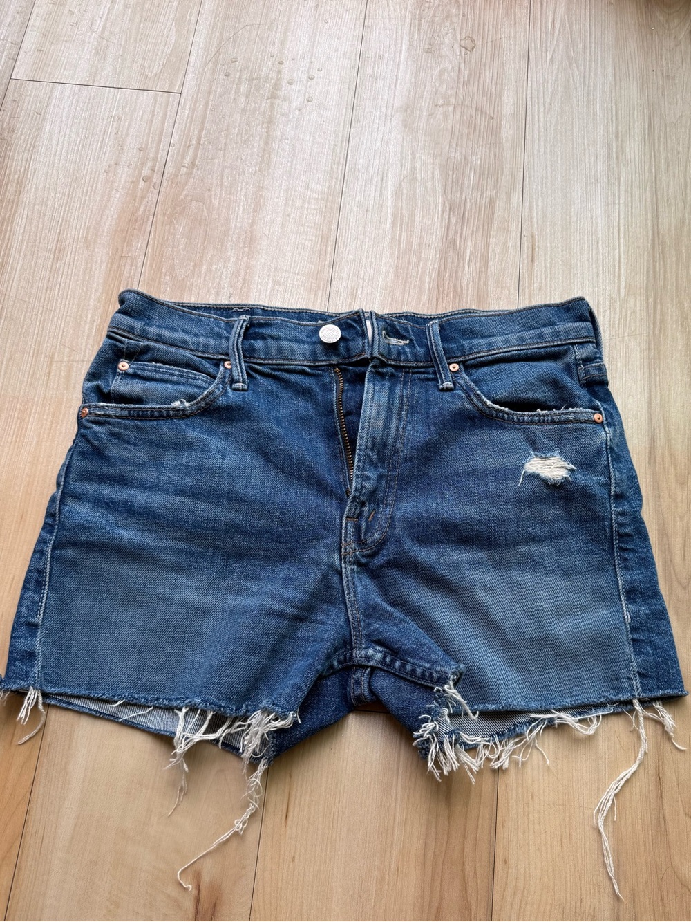 MOTHER Dark Blue Distressed Denim Cutoff Shorts